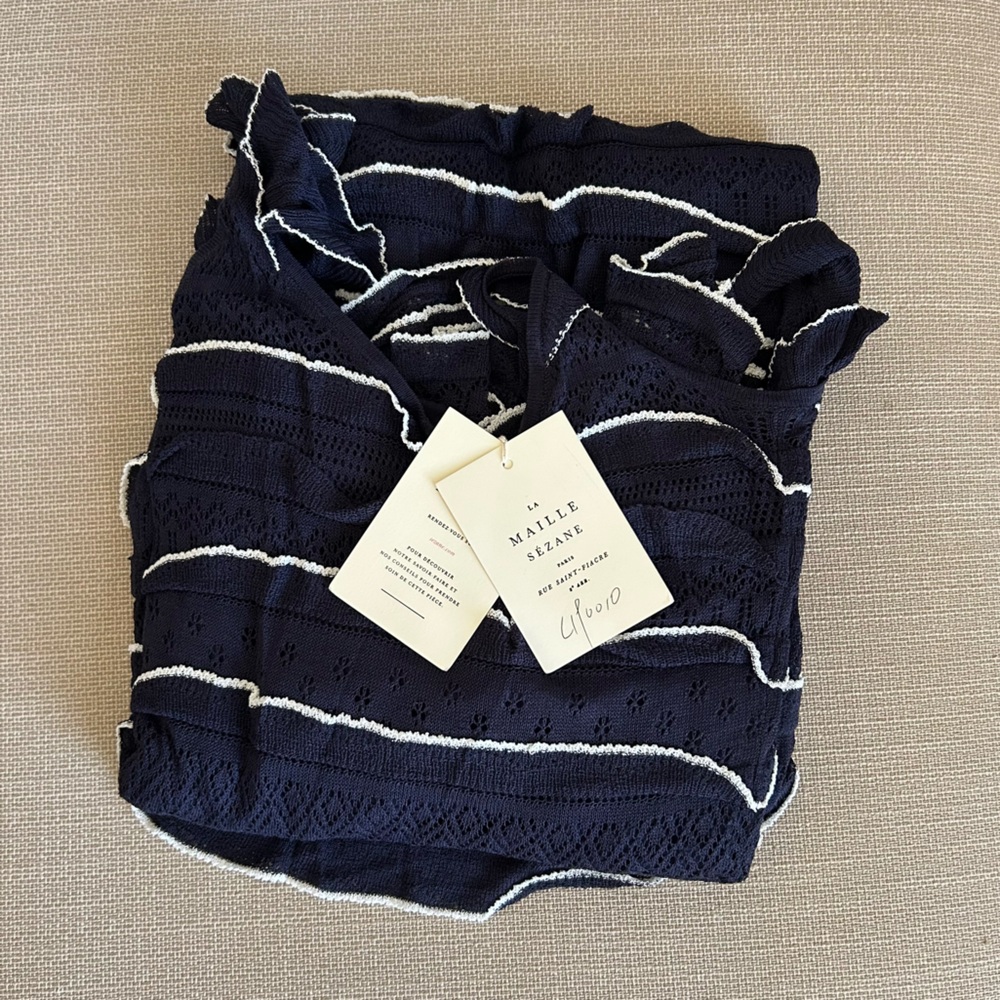 NWT Sezane Marcia Midi Dress Navy Blue Knit French Vacation Casual Soft - Picture 6 of 12